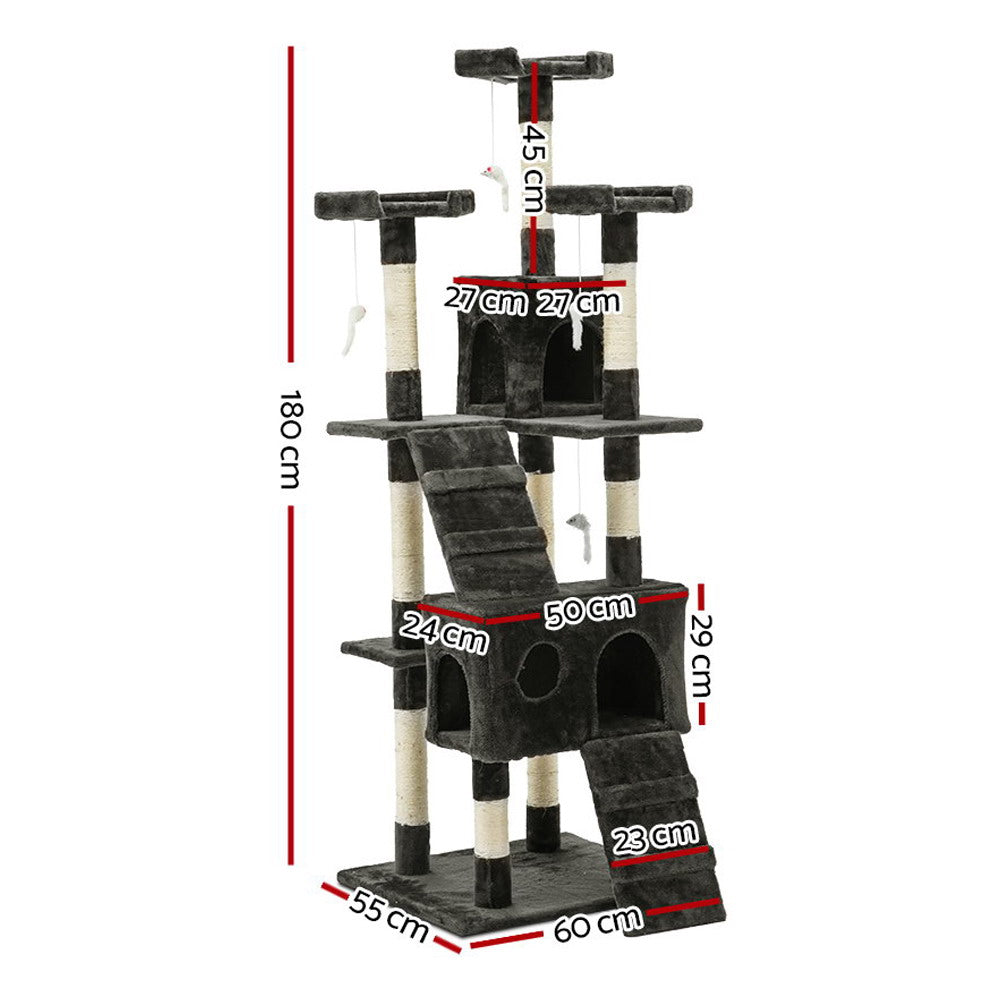 Cat Tree 180cm Tower Scratching Post Scratcher Wood Condo House Toys Grey