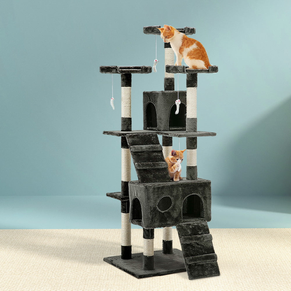 Cat Tree 180cm Tower Scratching Post Scratcher Wood Condo House Toys Grey