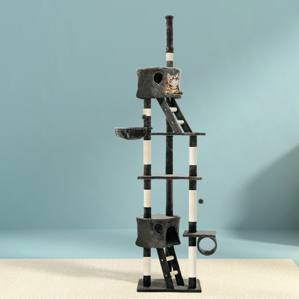 Cat Tree 260cm Tower Scratching Post Scratcher Condo House Trees Grey