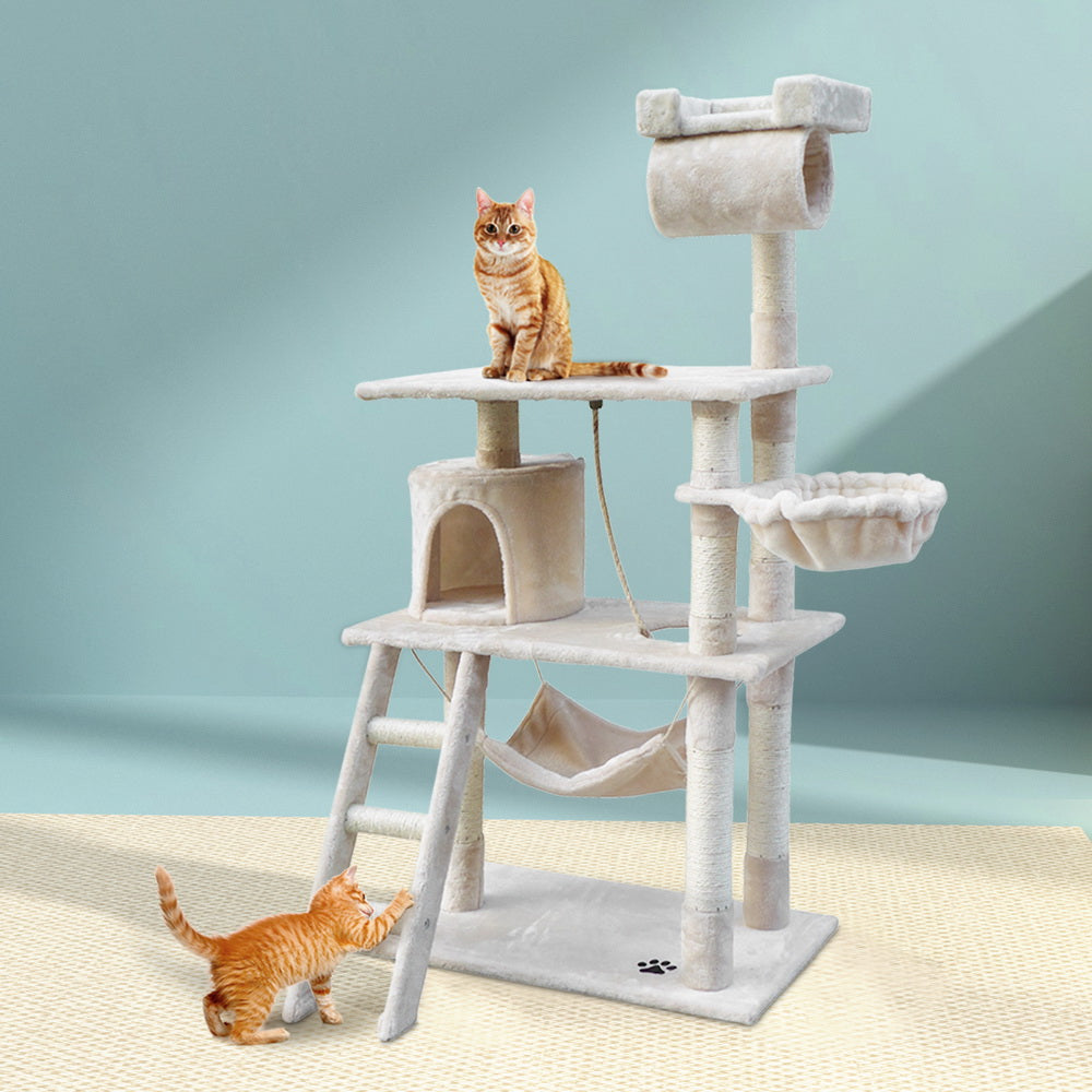 Cat Tree 141cm Tower Scratching Post Scratcher Condo Wood House Bed Beige