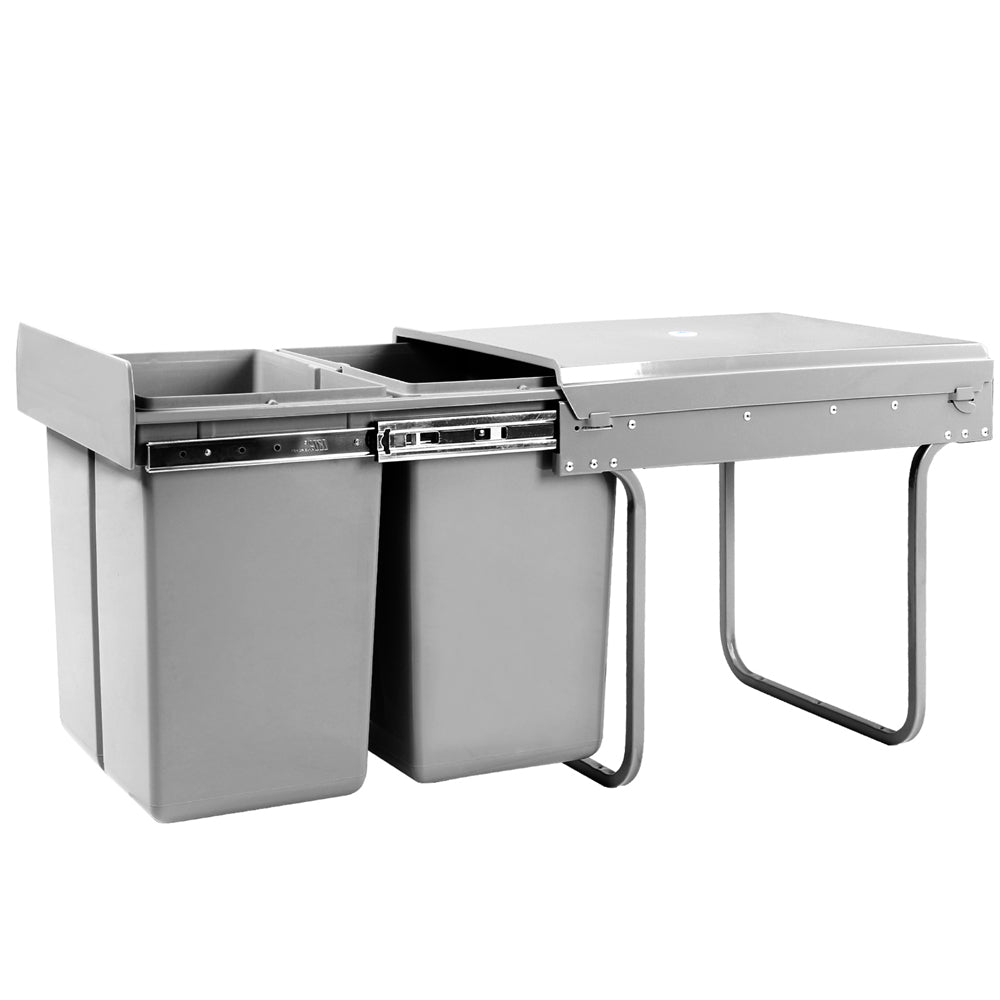 Pull Out Bin Kitchen Double Basket 2X20L Grey