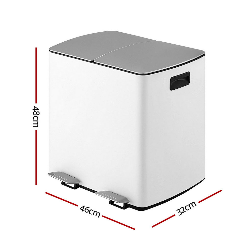 Pedal Bins Rubbish Bin Dual Compartment Waste Recycle Dustbins 40L White