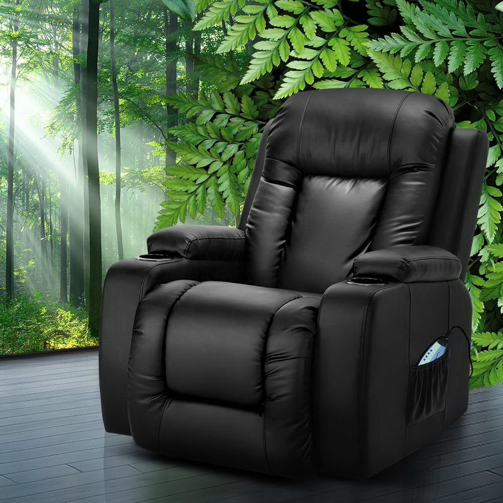 Recliner Chair Electric Heated Massage Chairs Faux Leather Cabin