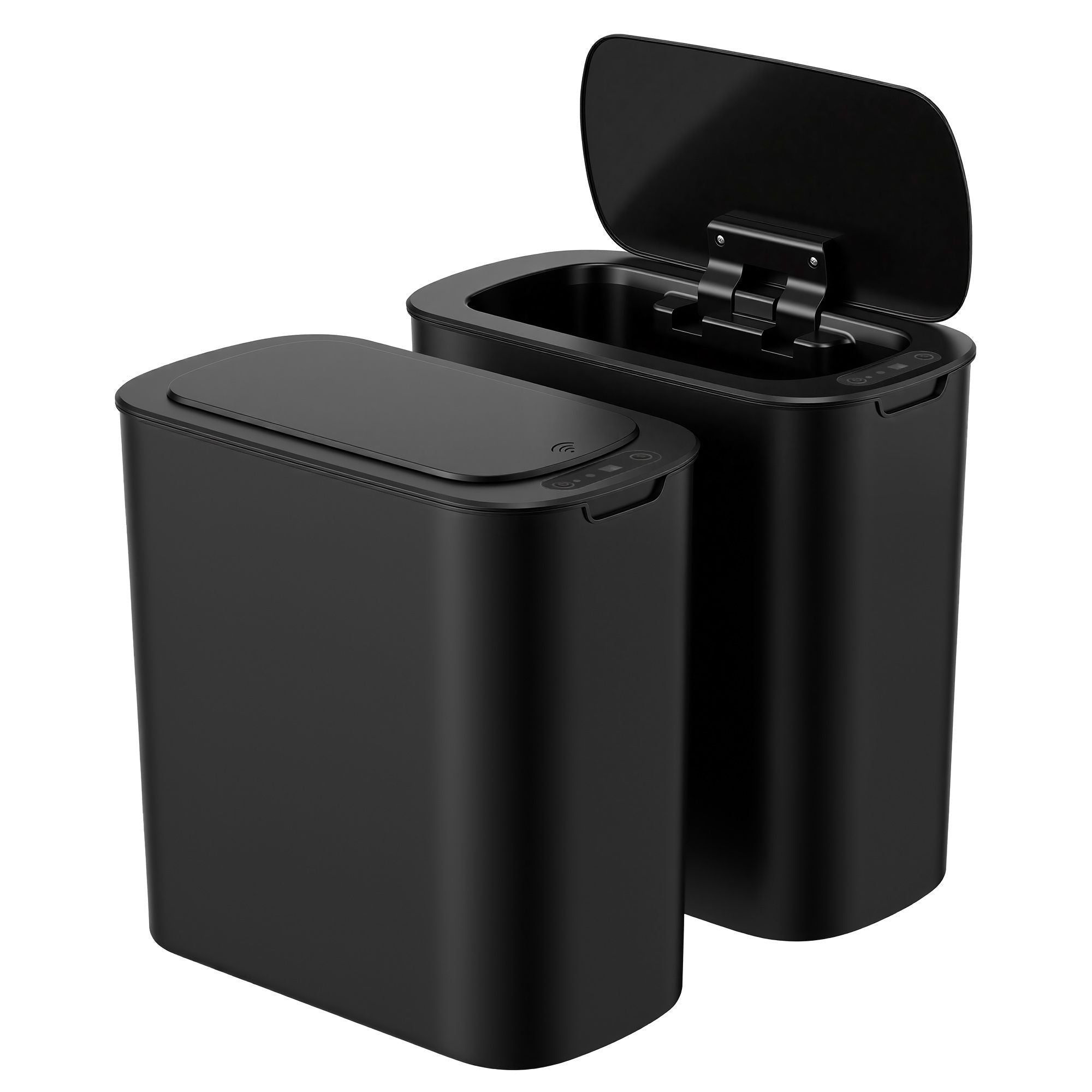 Automatic Trash Bin 2PCS with Lid 11L Motion Sensor Kitchen Bin Touchless Garbage Can Modern Black Plastic Slim Rubbish Bin with Liner Holder for Kitchen, Home, Office