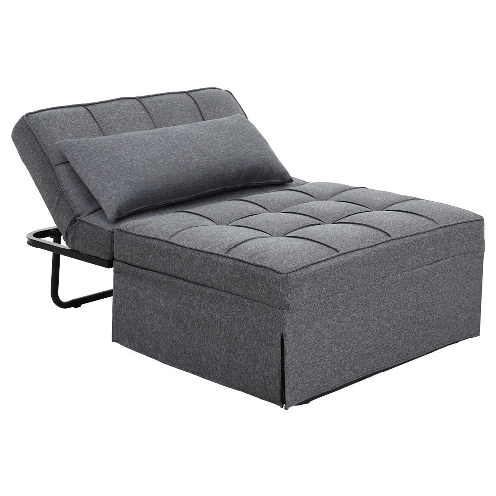 Sofa Bed Lounge Convertible Ottoman 1 Seater Couch Recliner Linen Grey