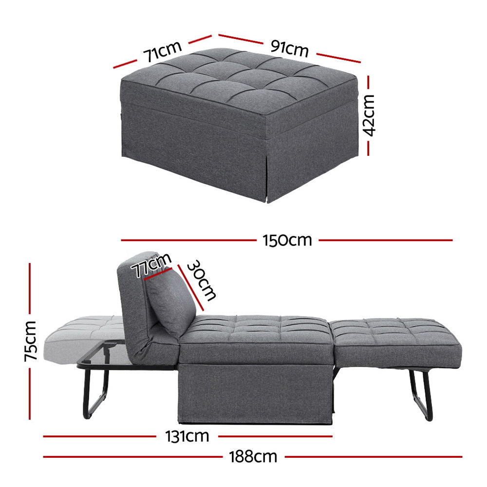 Sofa Bed Lounge Convertible Ottoman 1 Seater Couch Recliner Linen Grey