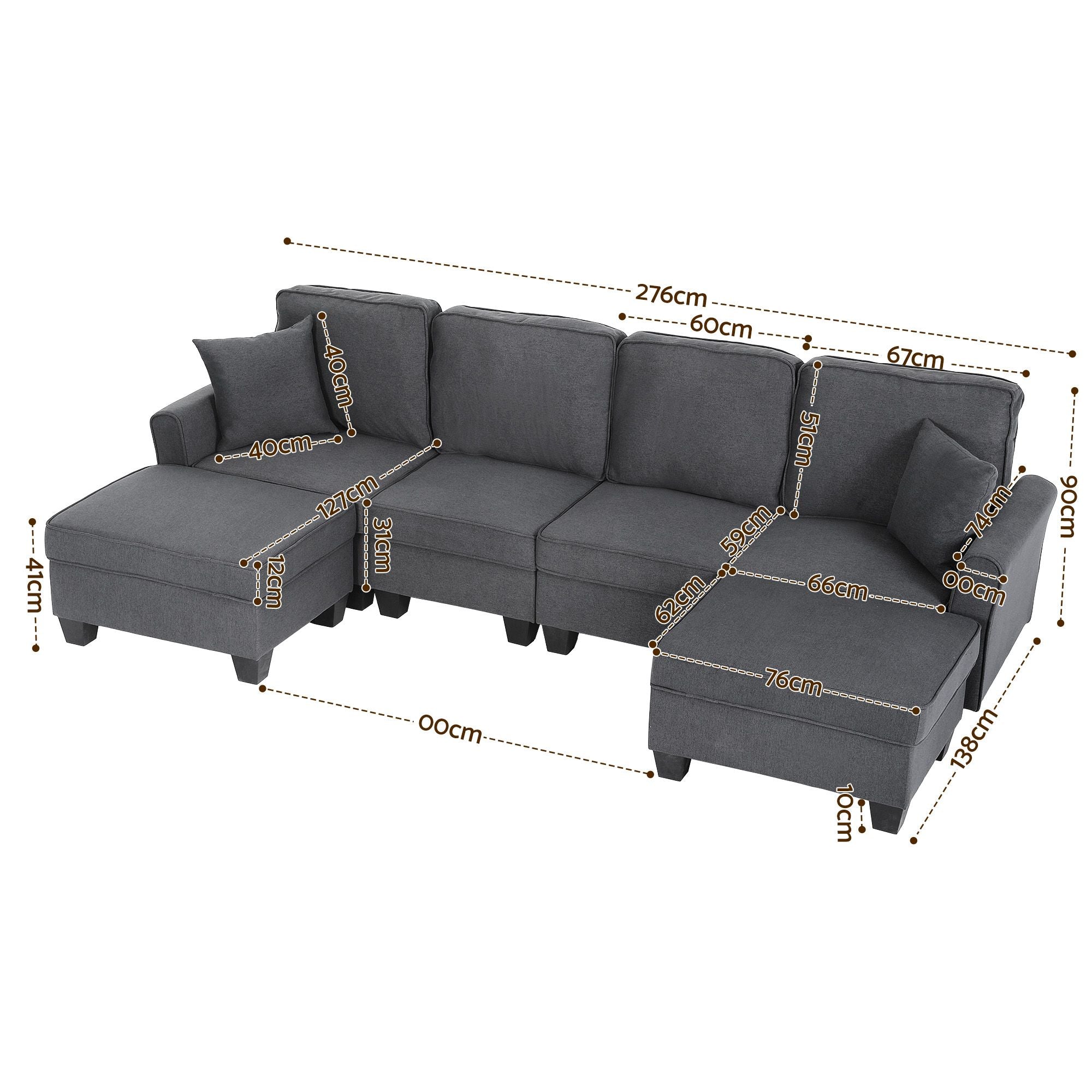 Modular Sectional U Shaped Storage Sofa Couches for Living Room Grey