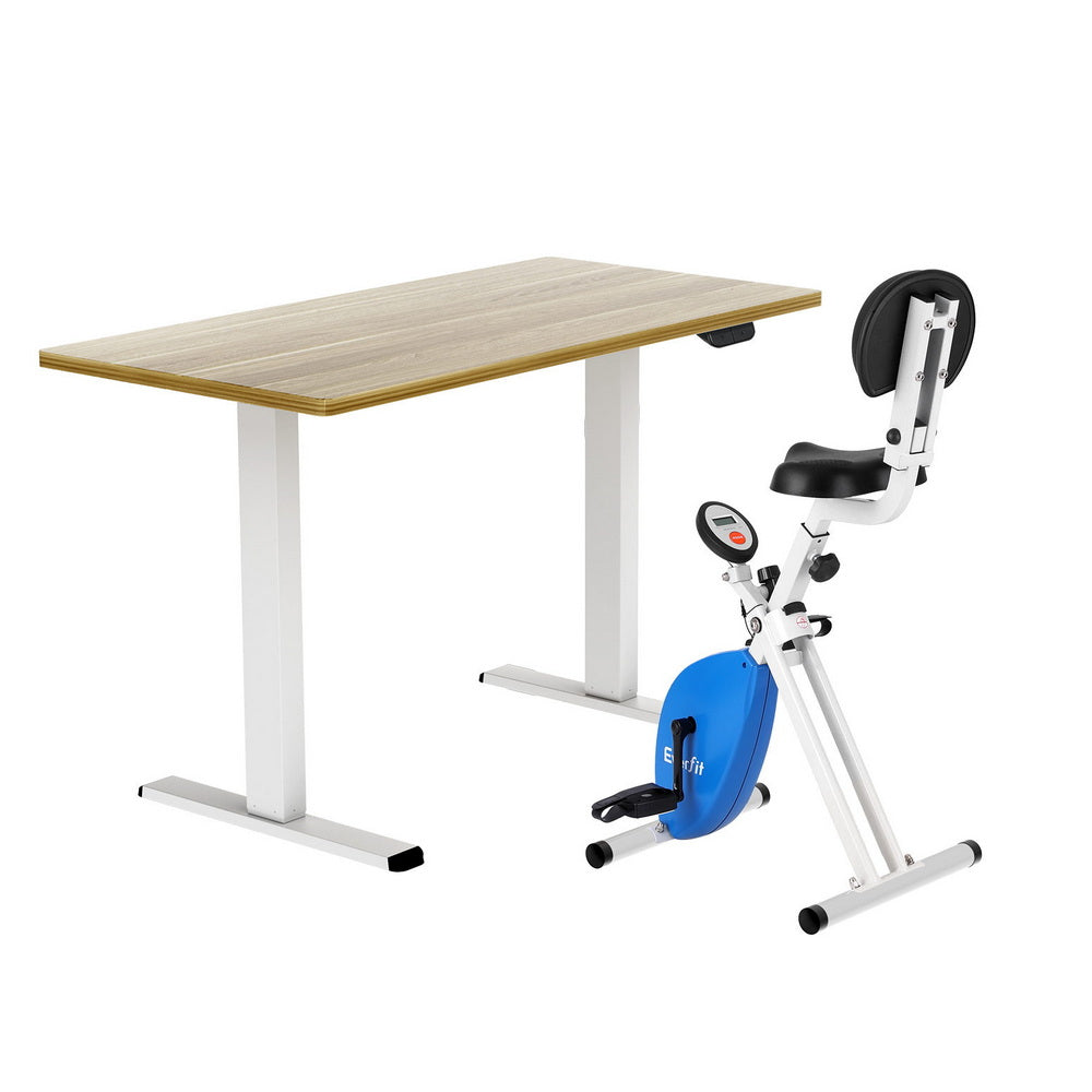 Under Desk Folding X-Bike with 140cm Automatic Standing Desk Magnetic  Resistance Oak