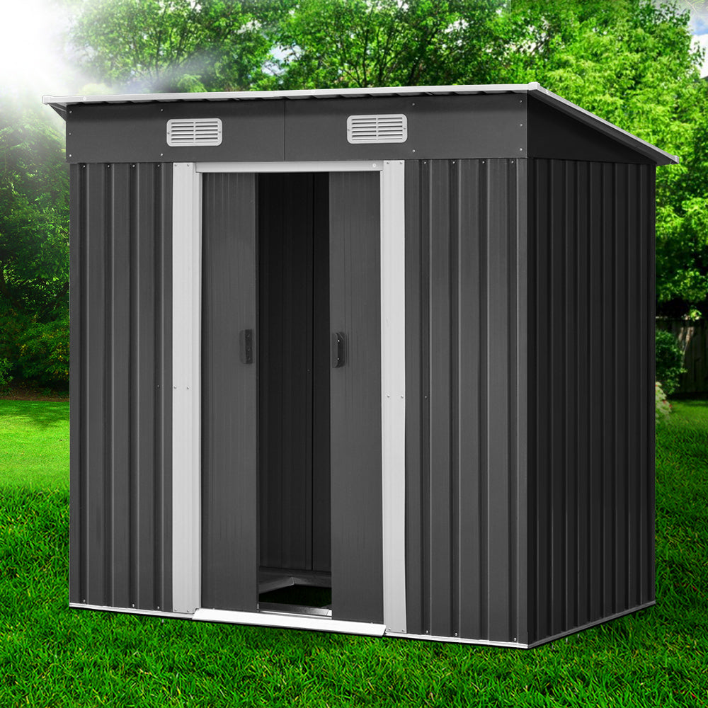 Garden Shed 1.94x1.21M w/Metal Base Sheds Outdoor Storage Tool Steel House Sliding Door