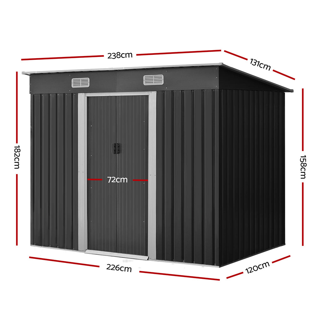 Garden Shed 2.38x1.31M Sheds Outdoor Storage Tool Metal Workshop Shelter Sliding Door