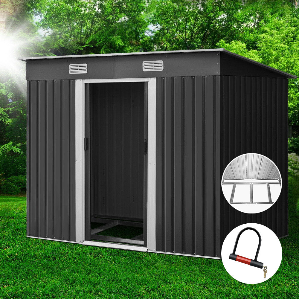 Garden Shed 2.38x1.31M w/Metal Base Sheds Outdoor Storage Tool Workshop Sliding Door