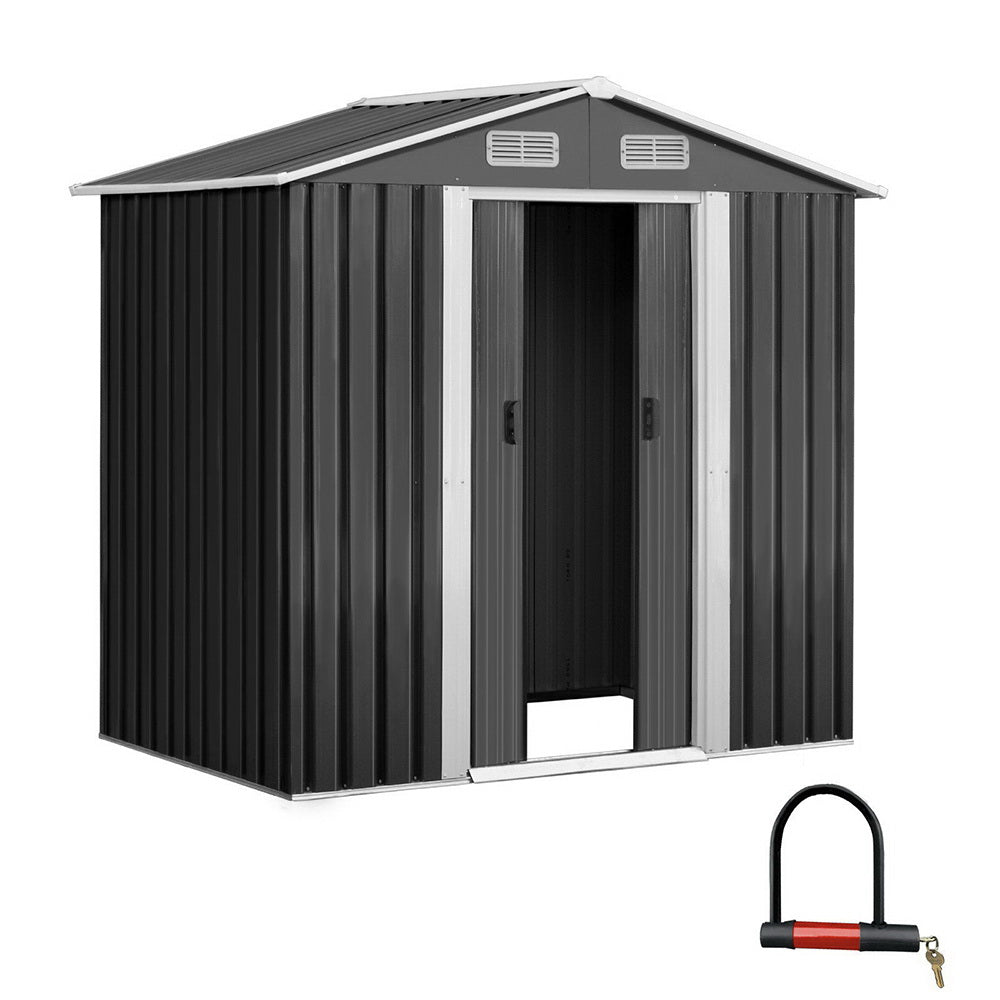 Garden Shed 1.96x1.32M Sheds Outdoor Storage Tool Workshop Metal Shelter Sliding Door