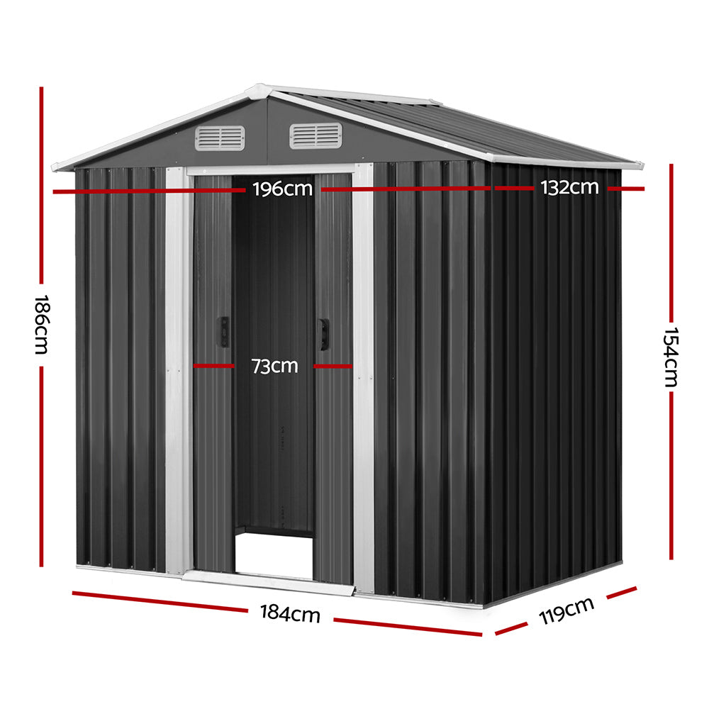 Garden Shed 1.96x1.32M Sheds Outdoor Storage Tool Workshop Metal Shelter Sliding Door