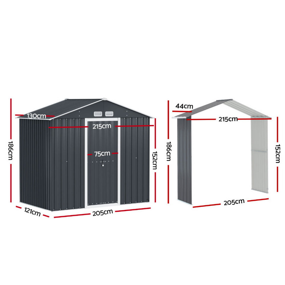Garden Shed Outdoor Storage 2.15x1.74M Tool Workshop House w/Extension Kit