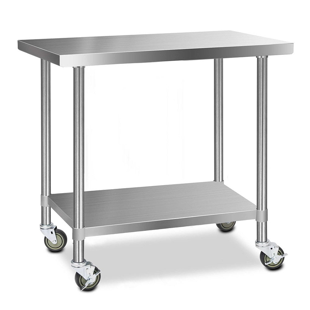 1219x610mm Stainless Steel Kitchen Bench with Wheels 304