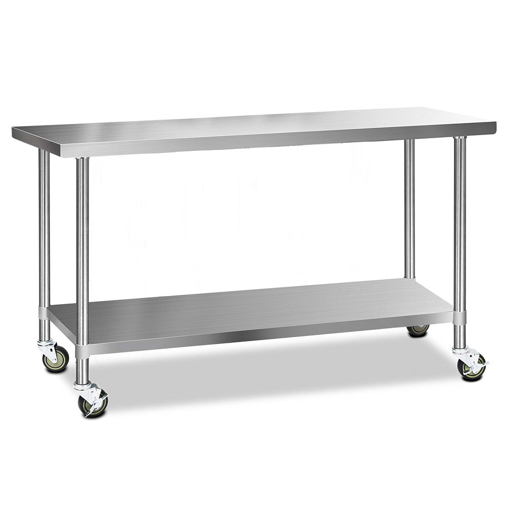 1829x610mm Stainless Steel Kitchen Bench with Wheels 304