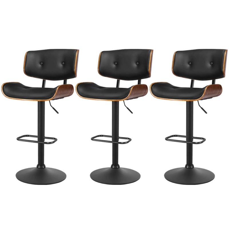 Set of 3 Harper Wood and Leather Gas Lift Bar Stools Black