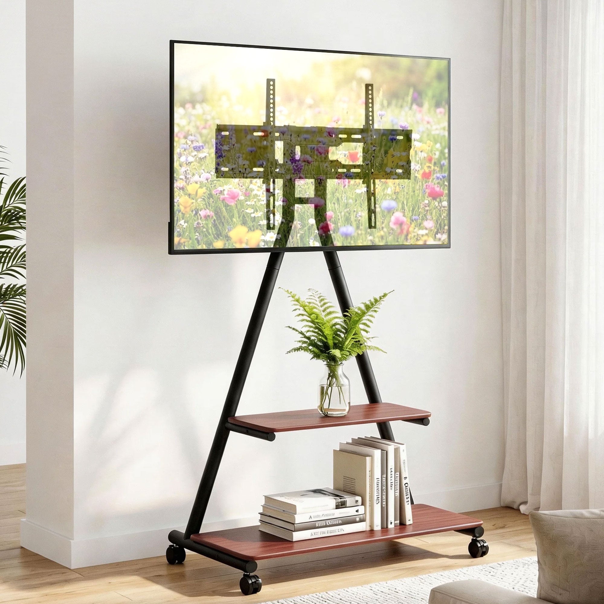Mobile TV Stand Rolling Cart Wheels 32-75" Heavy Duty 133kg Mount Bracket