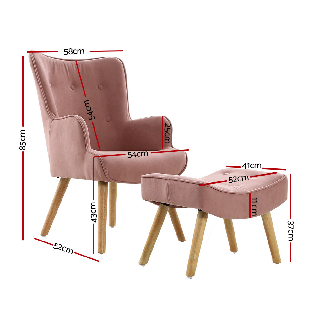 Lansar Armchair and Ottoman 2-Piece Set Scandinavian Style - Pink