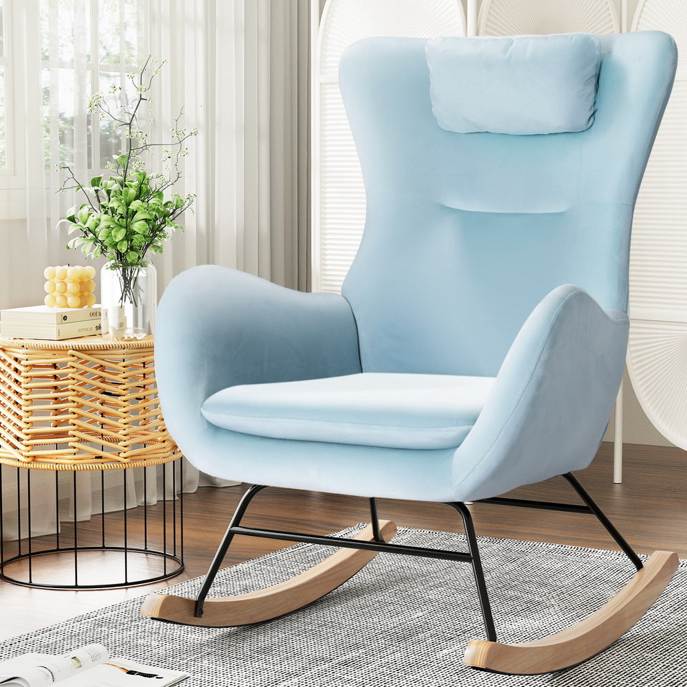 Rocking Chair Armchair Pillow Velvet Blue