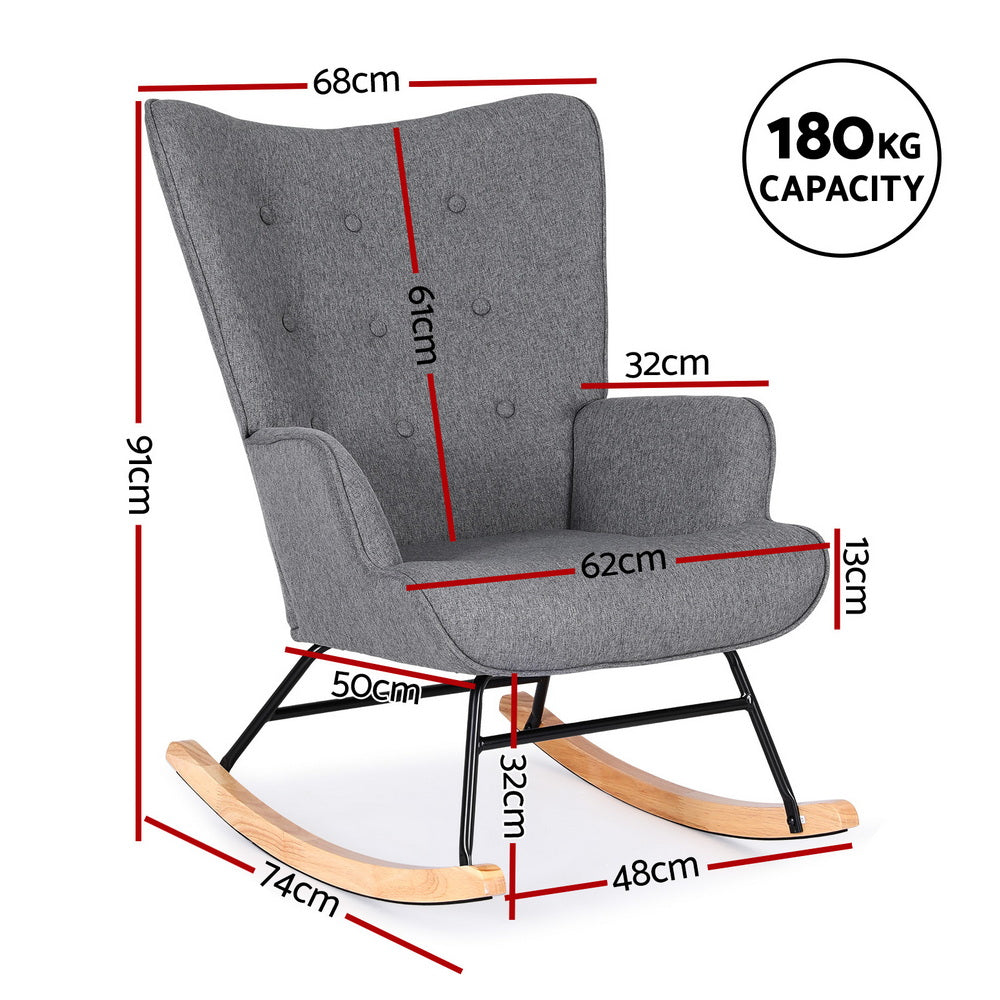 Rocking Armchair Nursing Chair Linen Fabric Grey