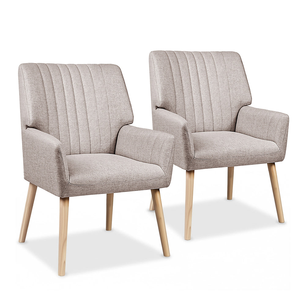 Set of 2 Armchair Faux Fabric Beige
