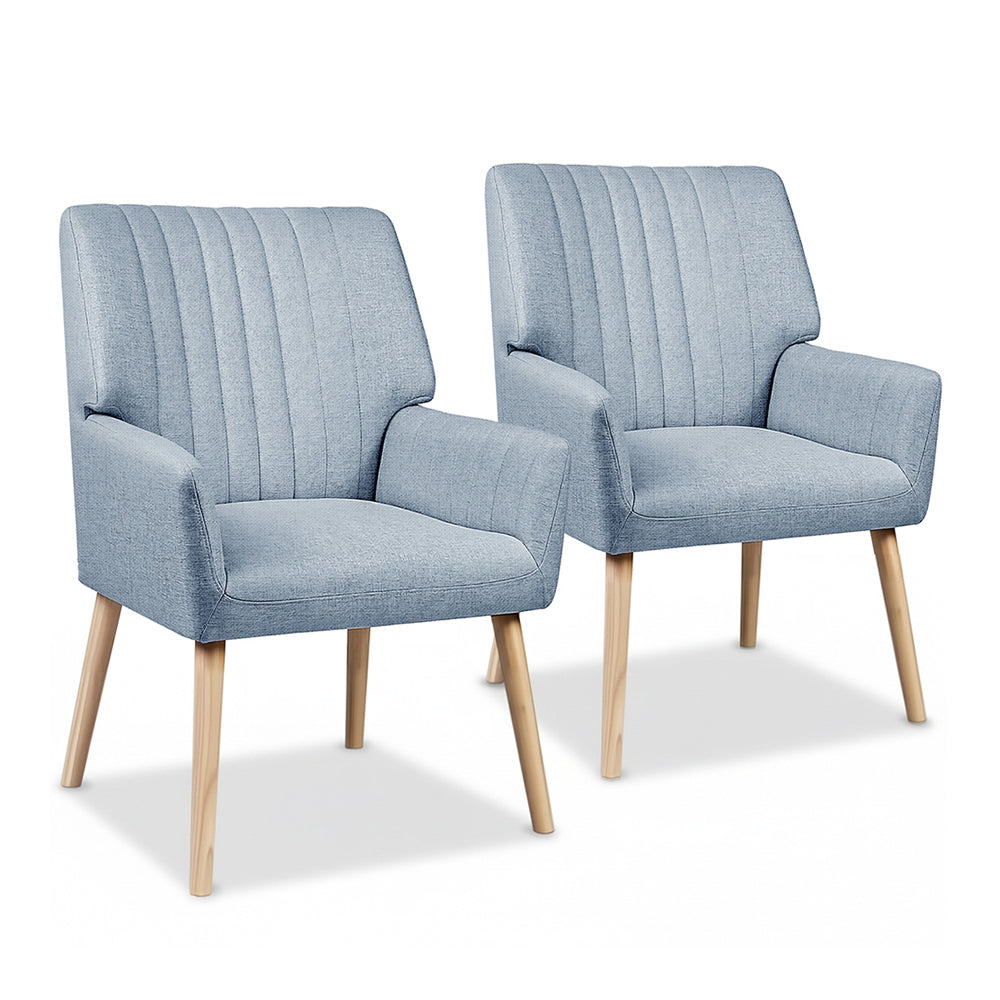 Set of 2 Armchair Fabric Blue Grey
