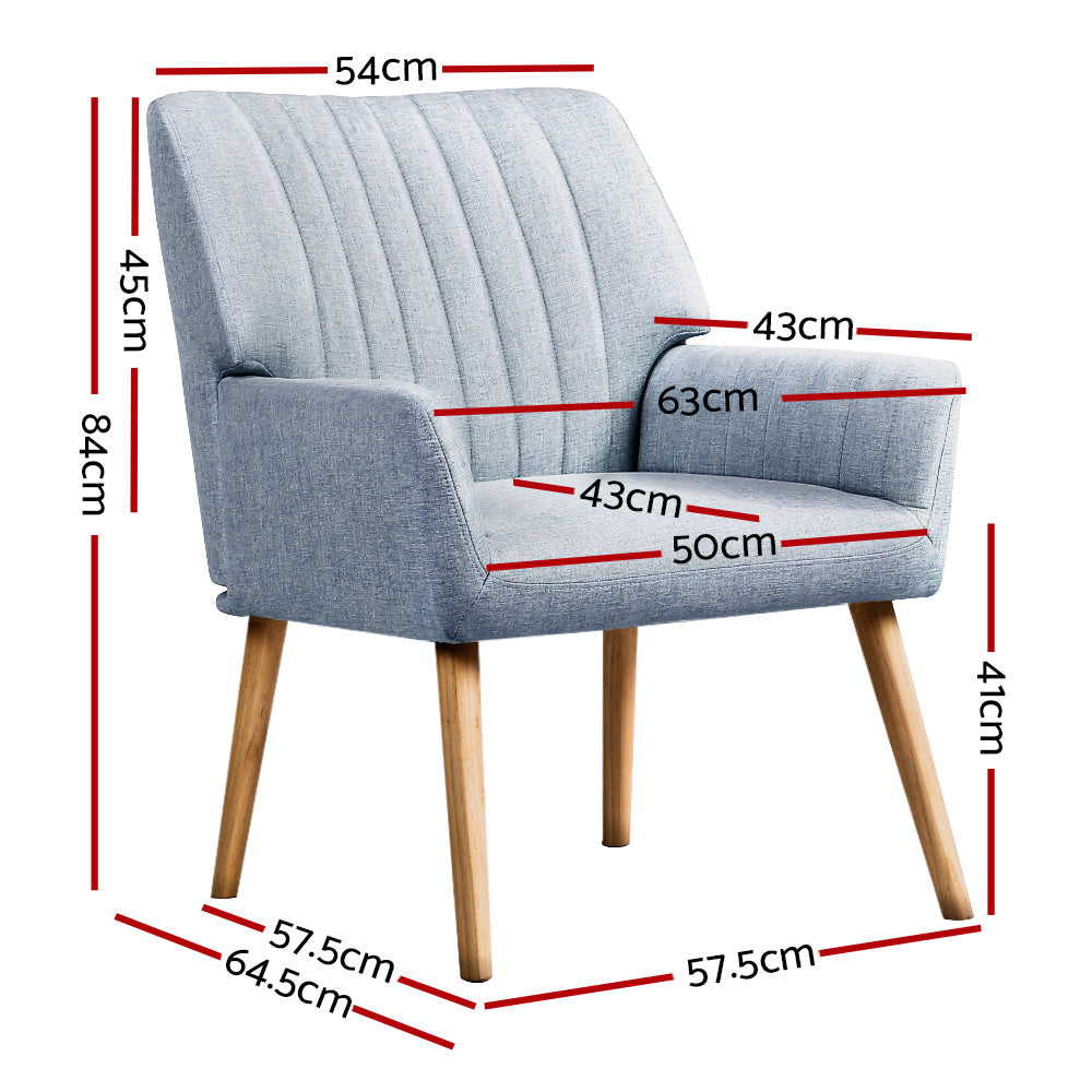 Set of 2 Armchair Fabric Blue Grey