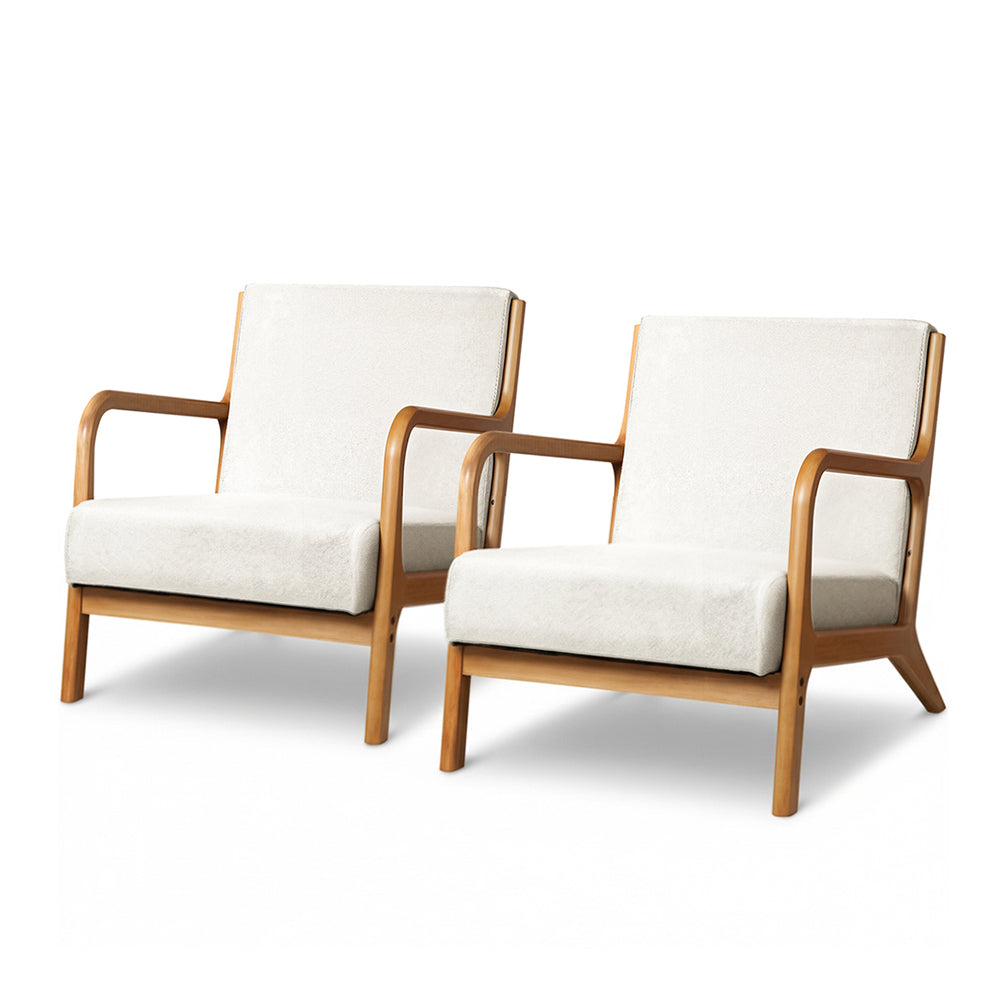 Set of 2 Armchair Faux Fabric Beige
