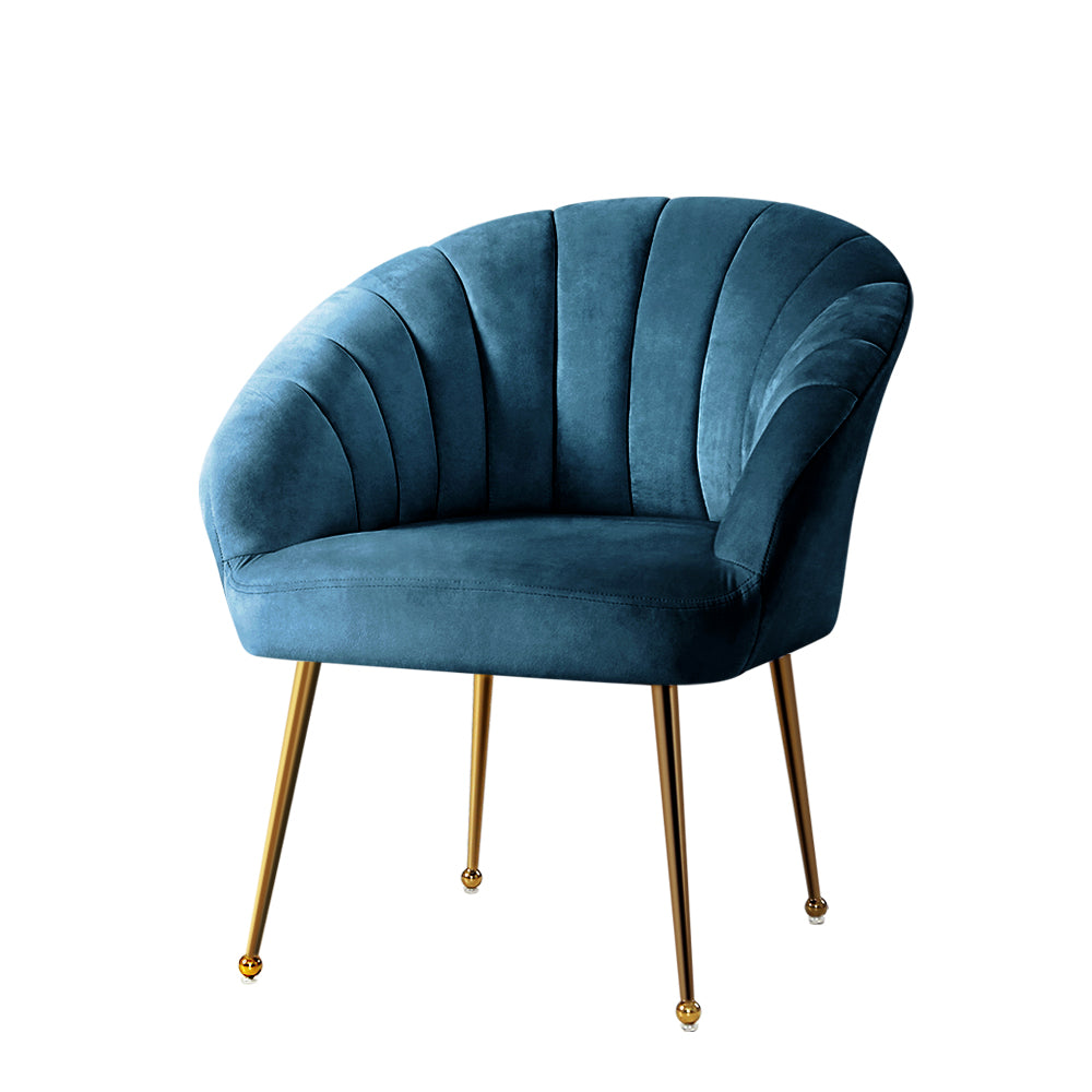 Eloise Velvet Armchair with Golden Legs - Blue