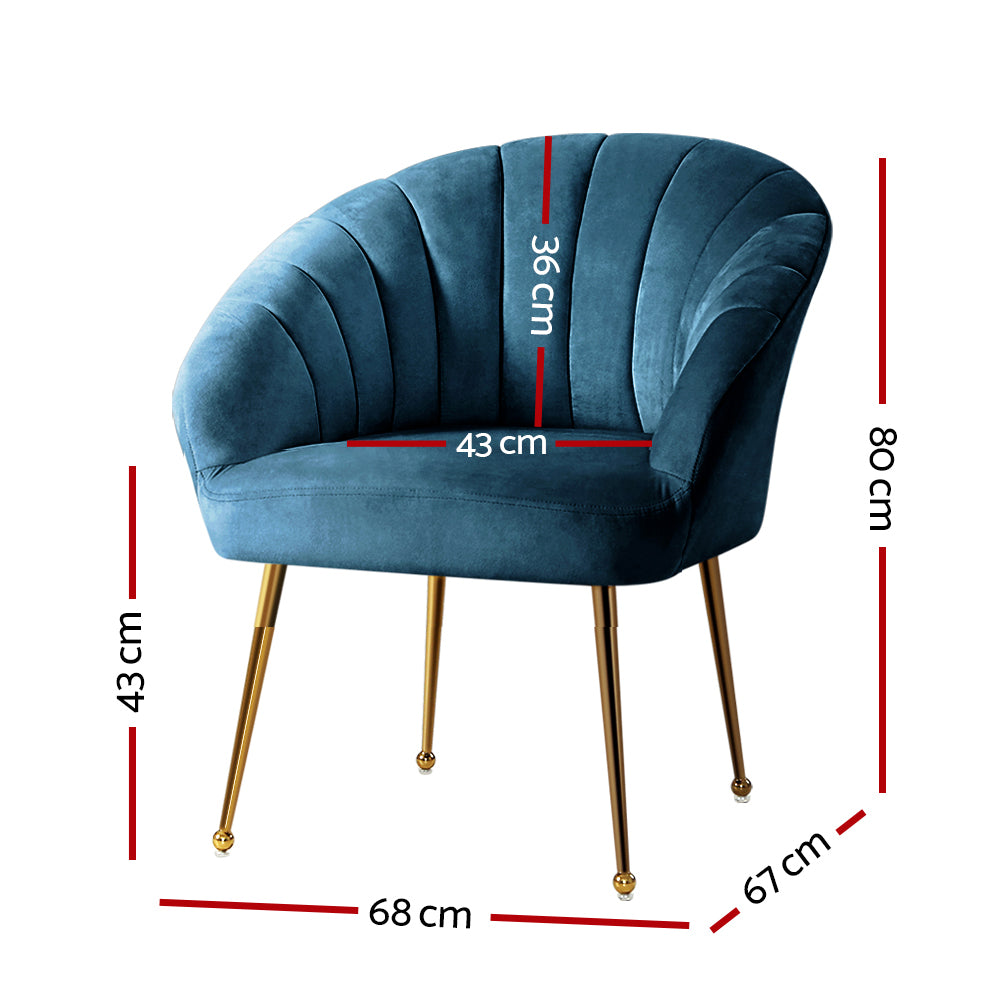 Eloise Velvet Armchair with Golden Legs - Blue