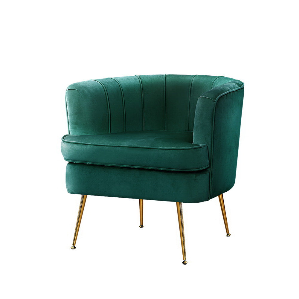 Norvia Velvet Armchair with Golden Legs - Green