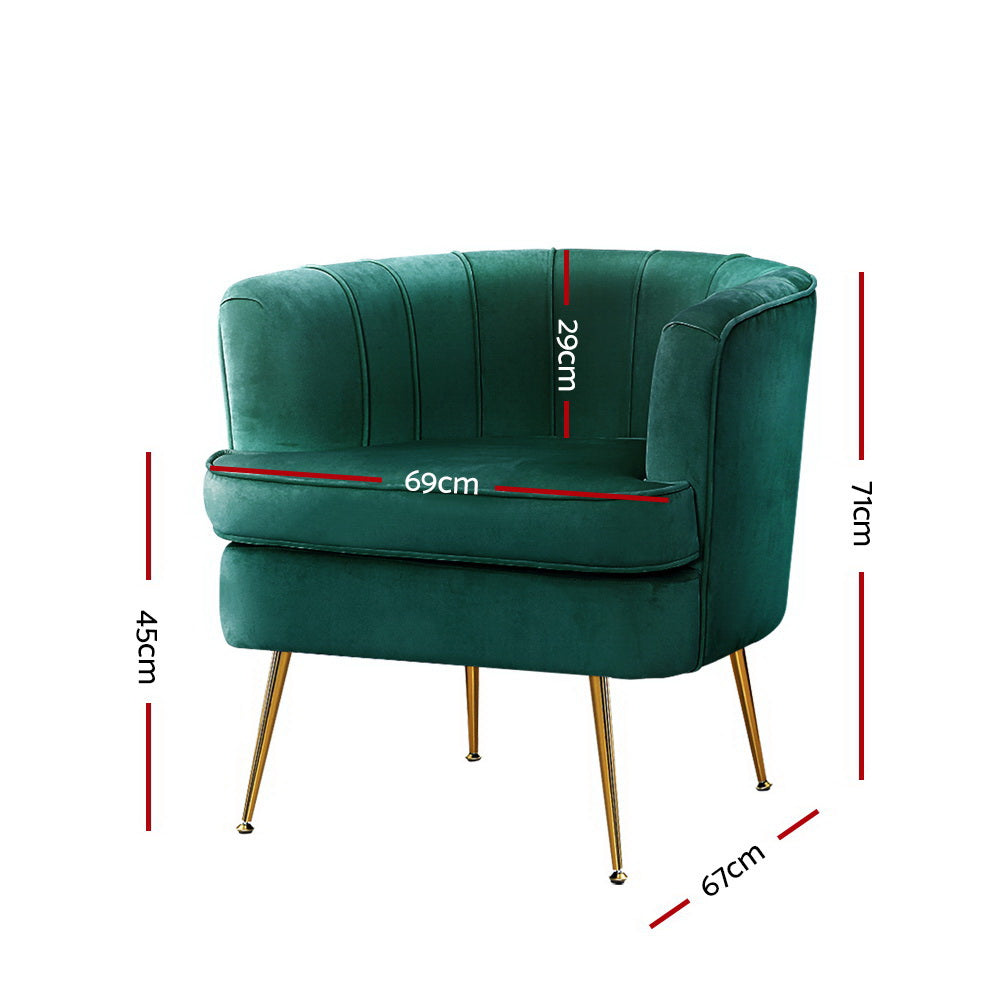 Norvia Velvet Armchair with Golden Legs - Green