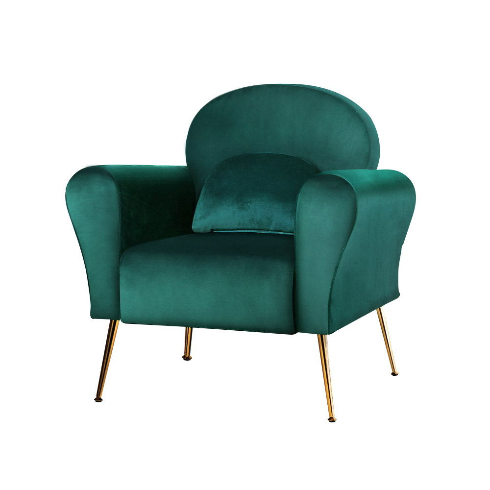 Caroline Armchair with Velvet Upholstery and Gold Legs - Green