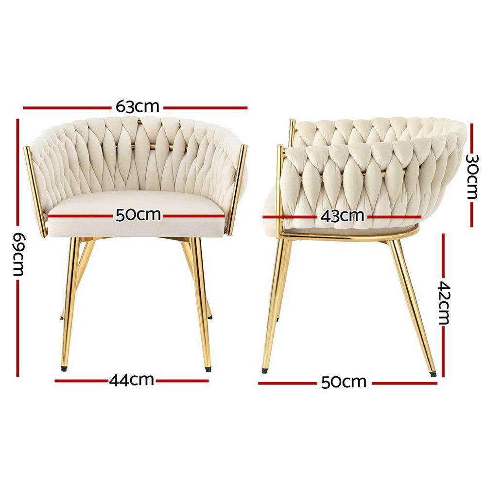 Set of 2 Dining Chairs Velvet Armchair Beige