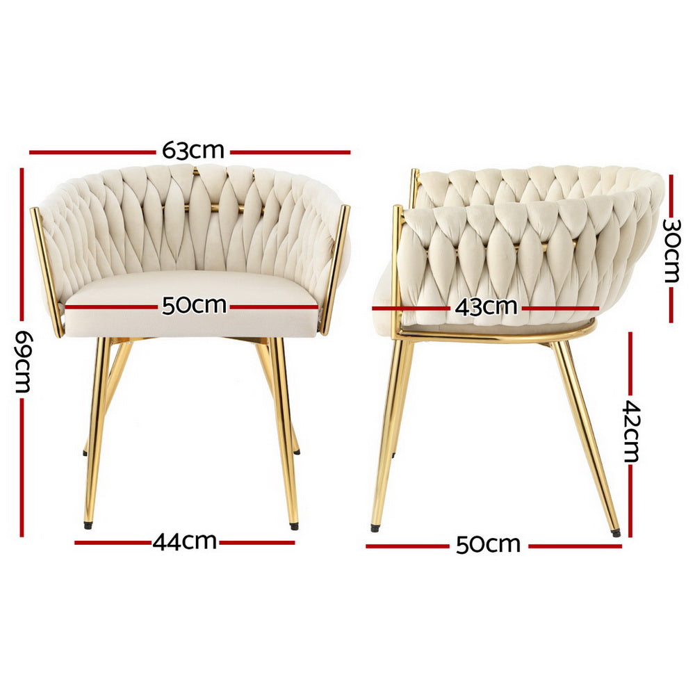 Set of 4 Dining Chairs Velvet Armchair Beige