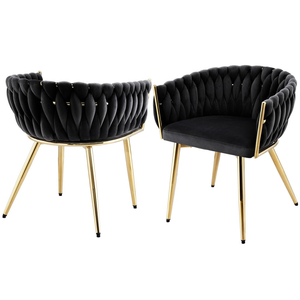 Set of 2 Dining Chairs Velvet Armchair Black