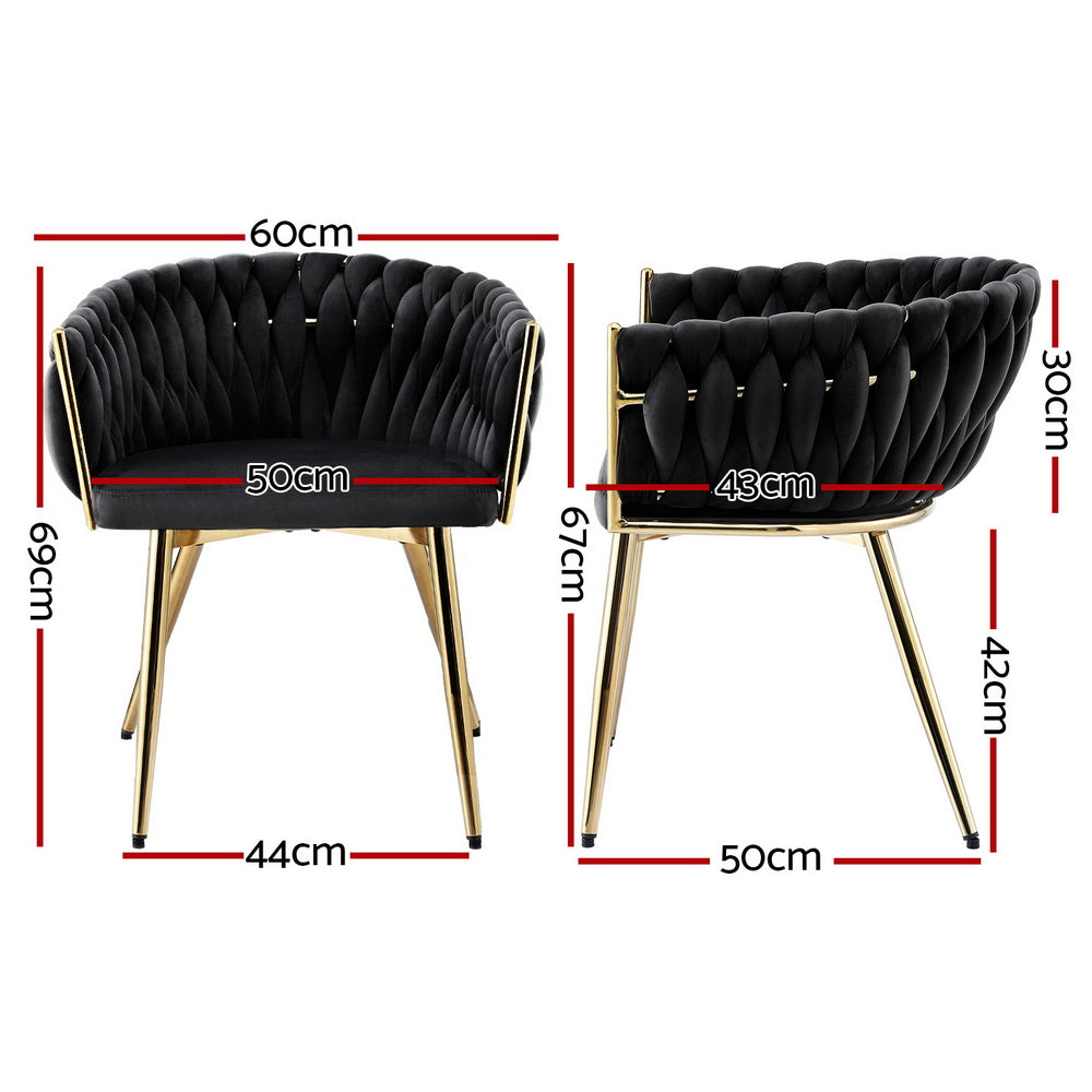 Set of 2 Dining Chairs Velvet Armchair Black