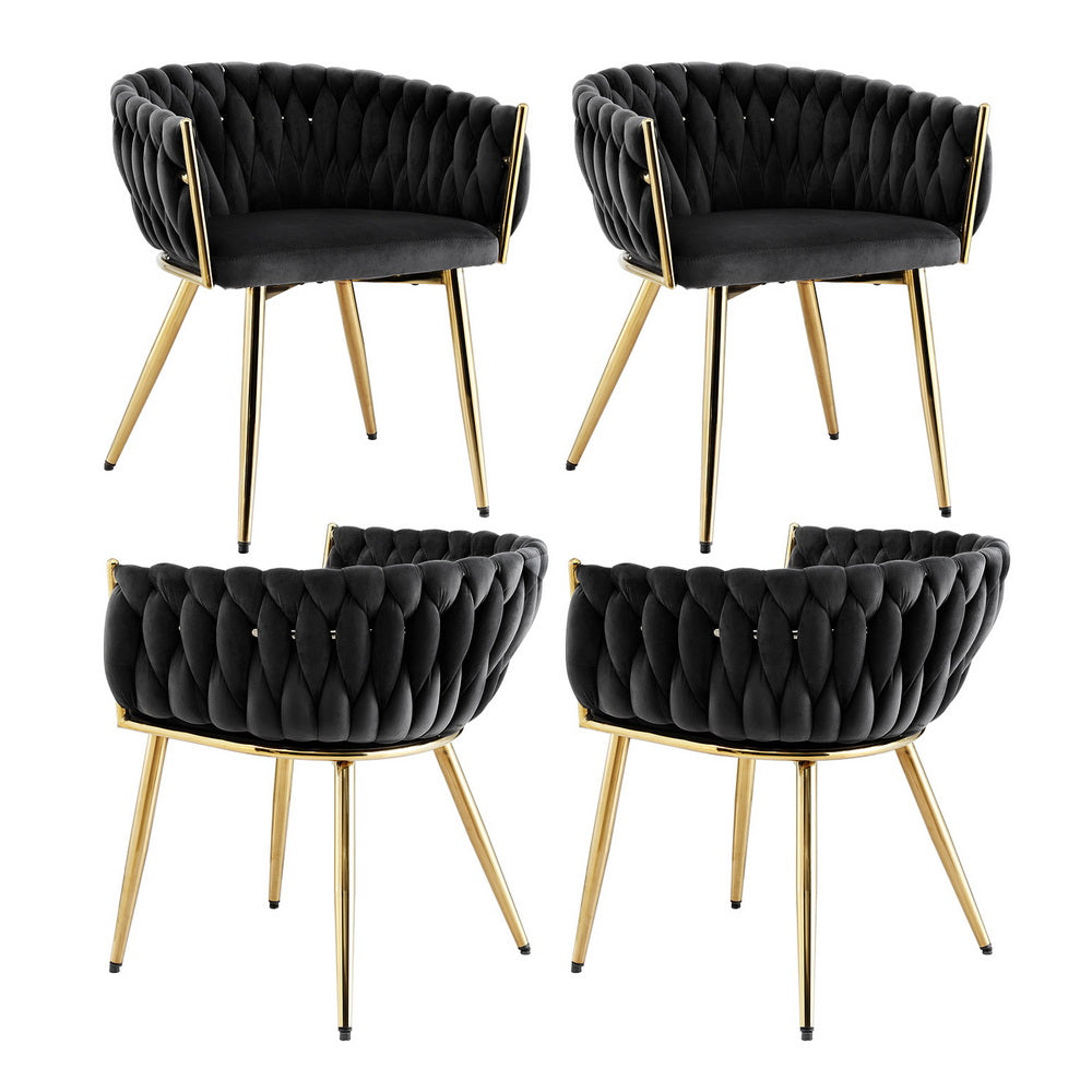 Set of 4 Dining Chairs Velvet Armchair Black