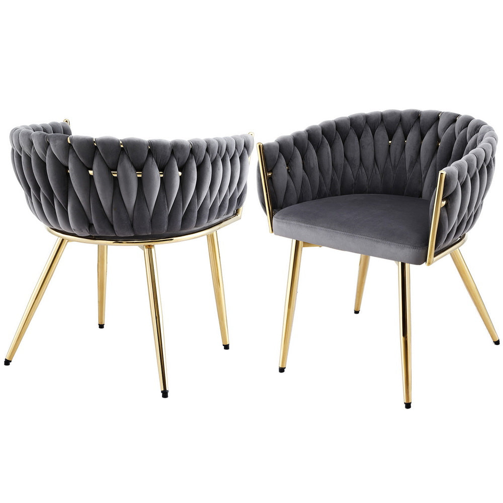 Set of 2 Dining Chairs Velvet Armchair Grey