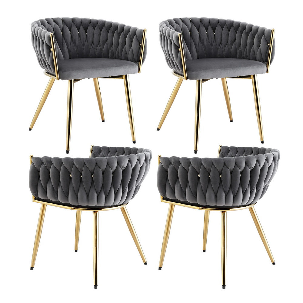 Set of 4 Dining Chairs Velvet Armchair Grey