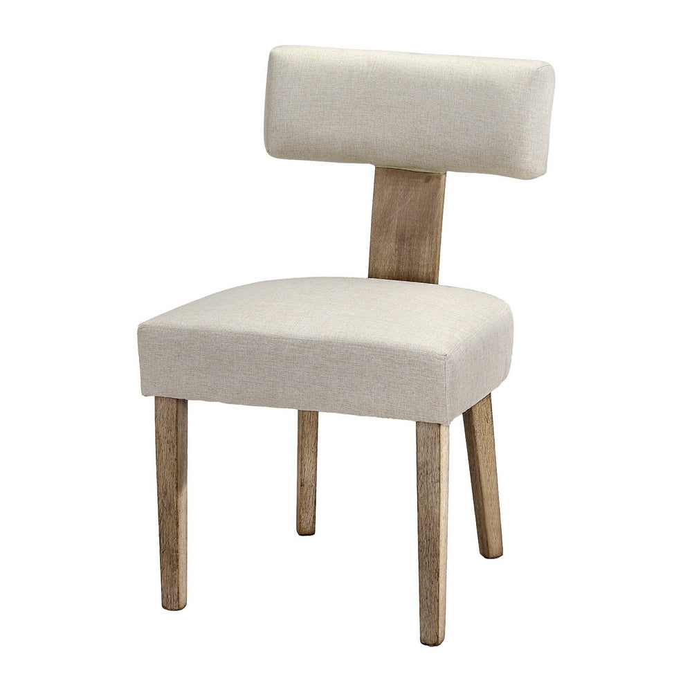 Dining Chairs Set of 4 Linen Fabric Wooden Beige