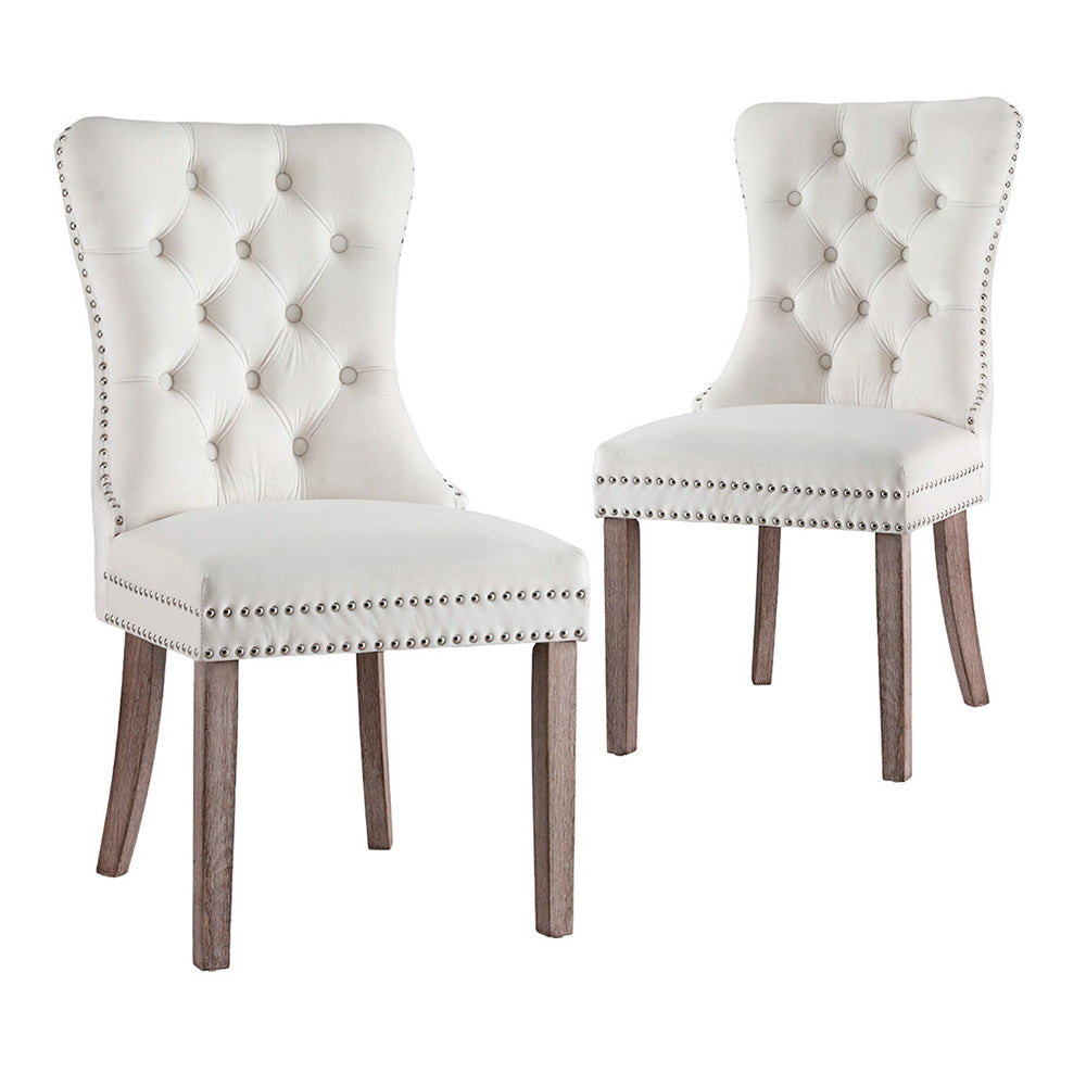 Set of 2 Beaumont Button Tufted Velvet Dining Chairs - Beige