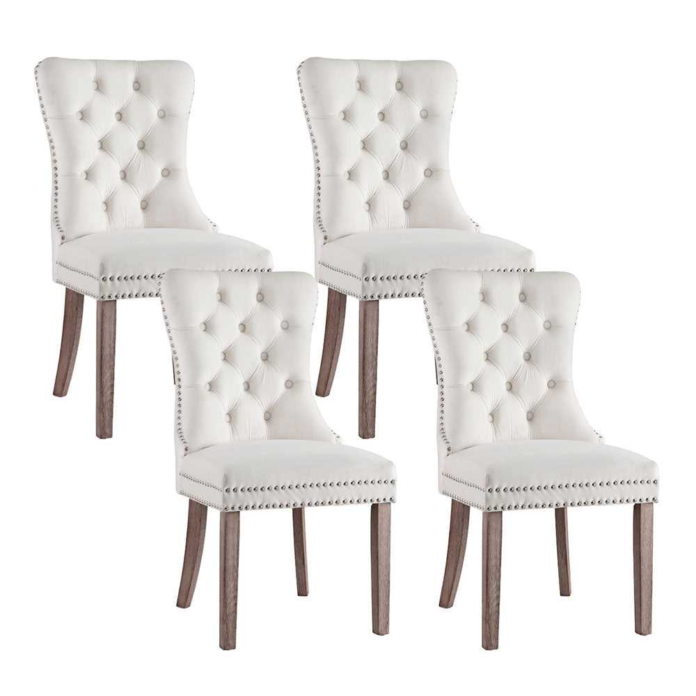 Set of 4 Dining Chairs Beige Velvet