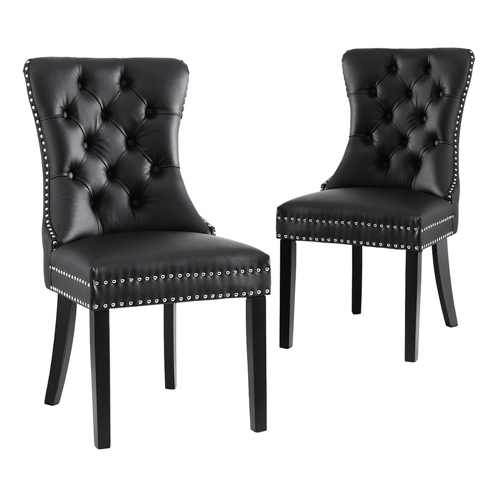 Set of 2 Beaumont Button Tufted PU Leather Dining Chairs - Black
