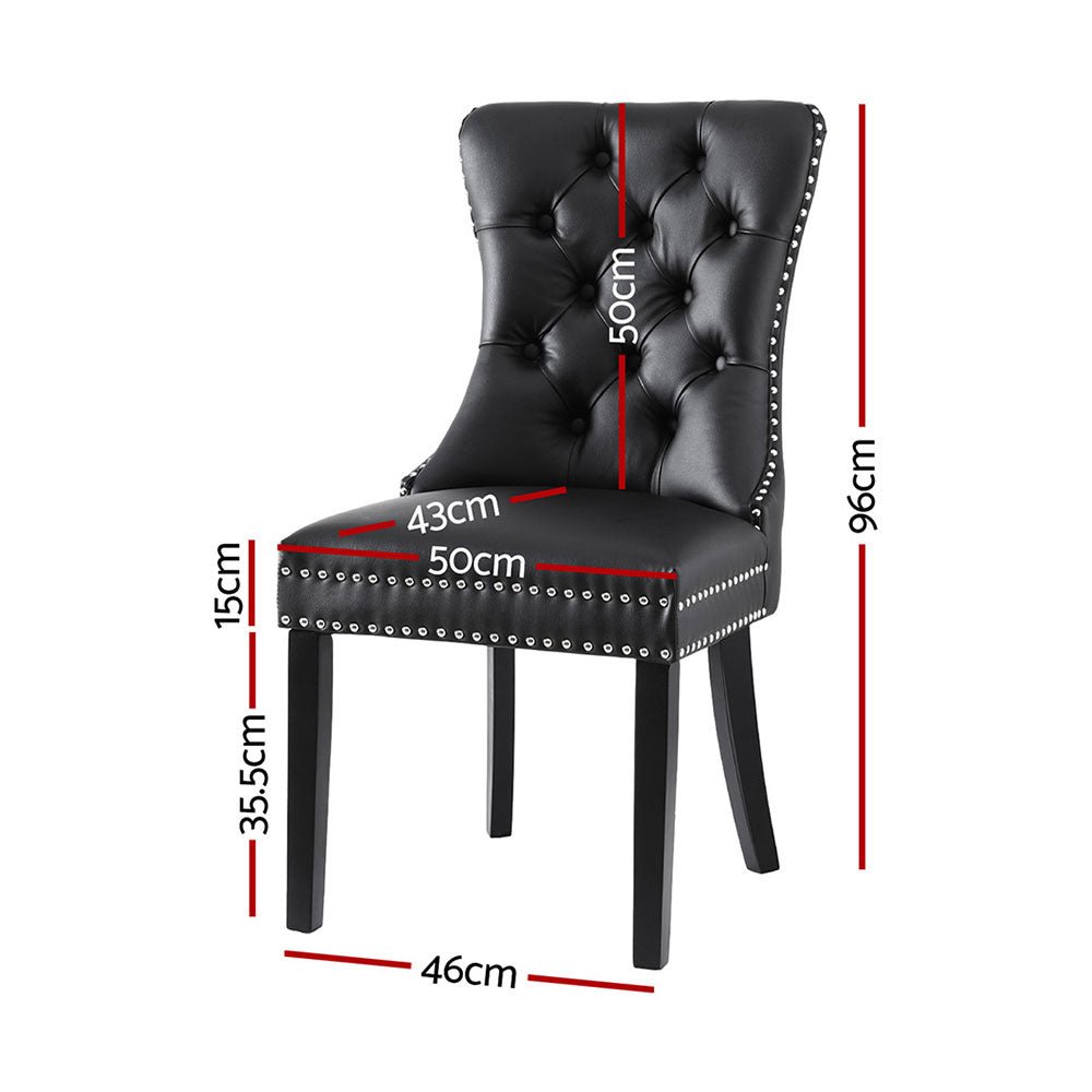Set of 4 Dining Chairs Black Leather