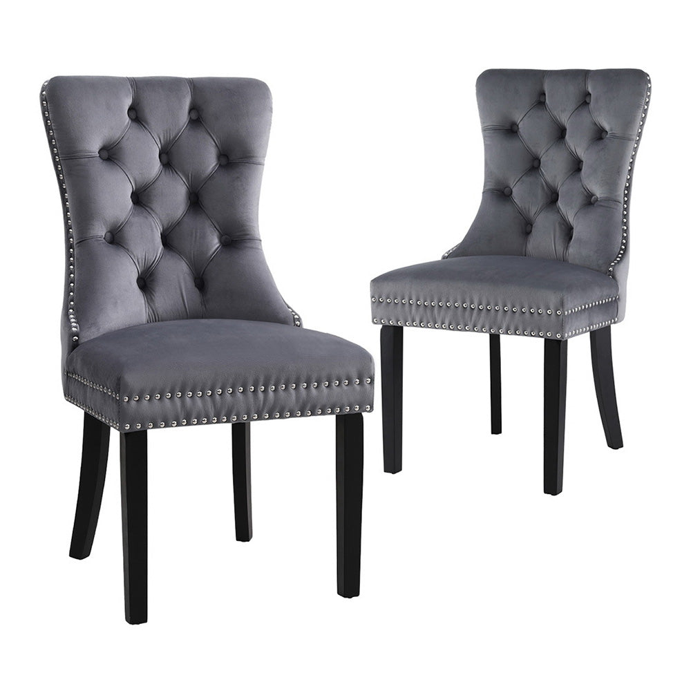 Set of 2 Beaumont Button Tufted Velvet Dining Chairs - Grey