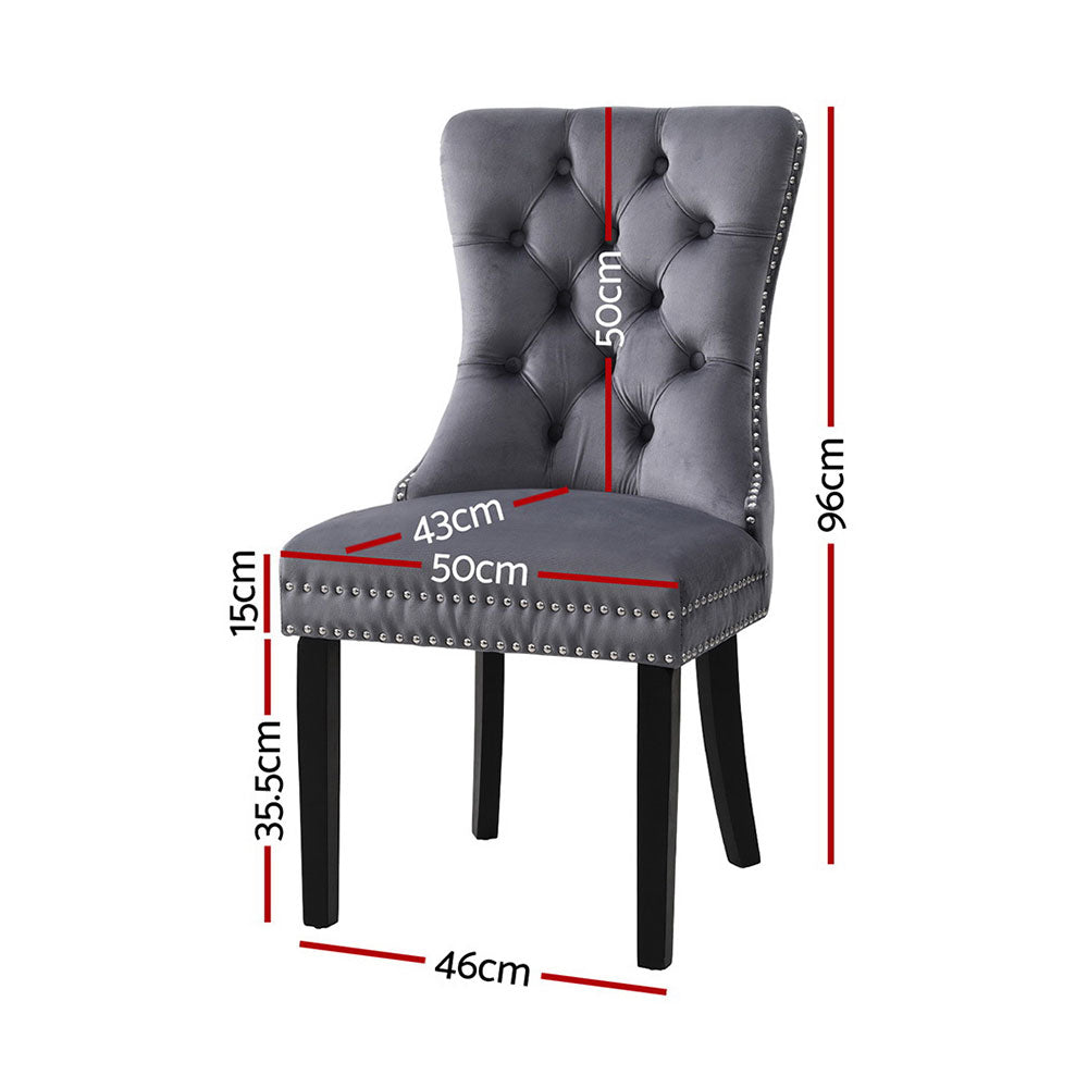 Set of 4 Dining Chairs Grey Velvet