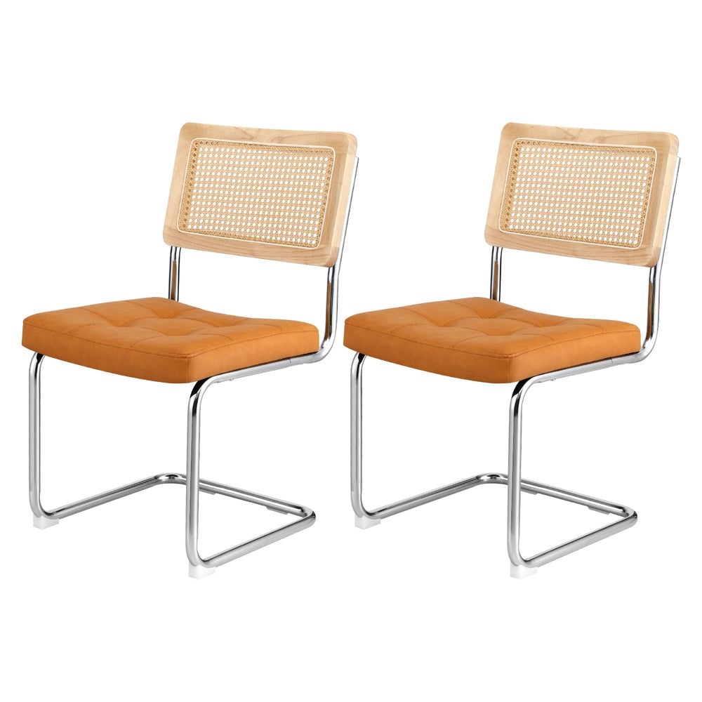 Dining Chairs Set of 2 PU Leather Rattan Cantilever Brown