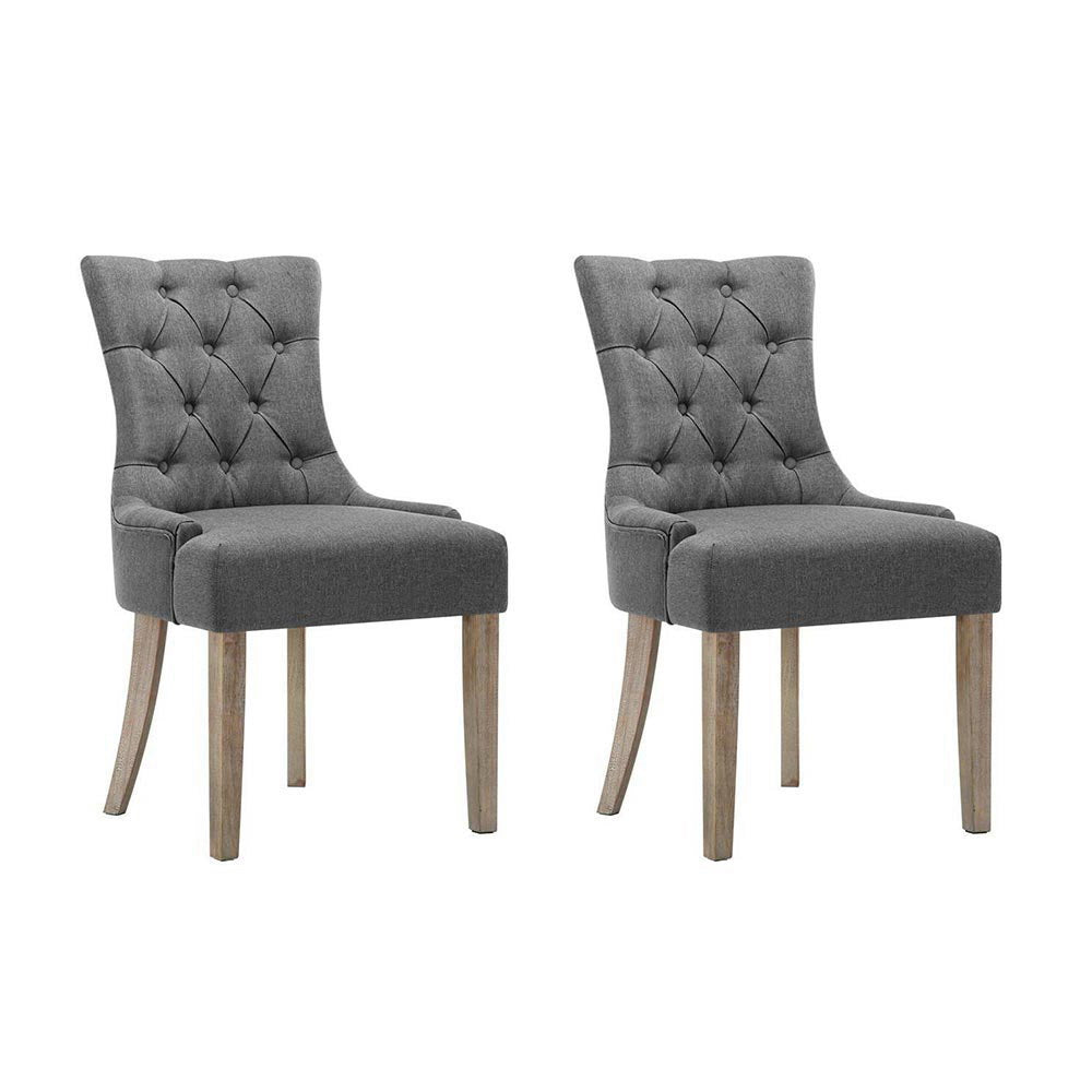Set of 2 Dining Chair CAYES French Provincial Chairs Wooden Fabric Retro Cafe